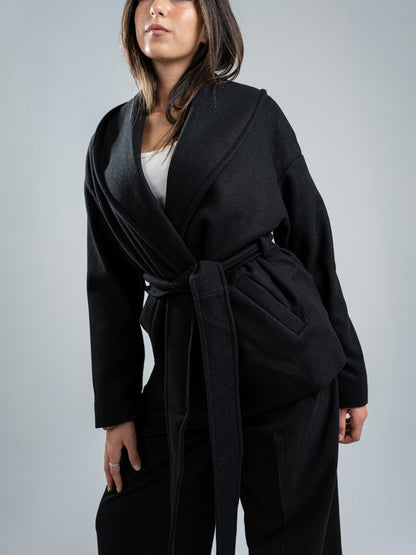 Wool Belted Jacket – Black