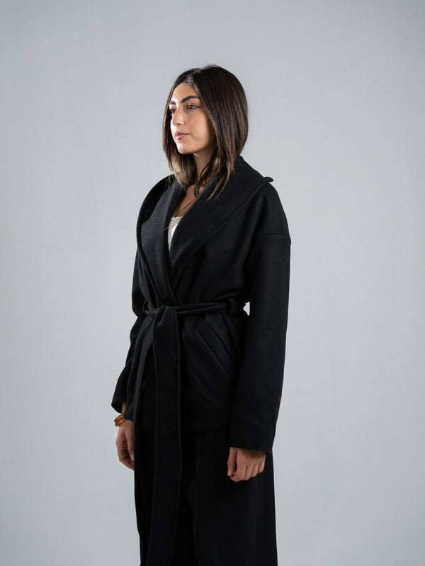 Wool Belted Jacket – Black