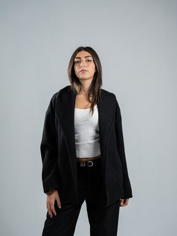 Wool Belted Jacket – Black