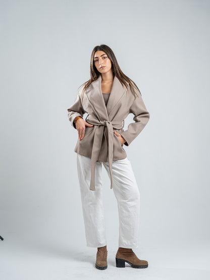 Wool Belted Jacket – Light Grey