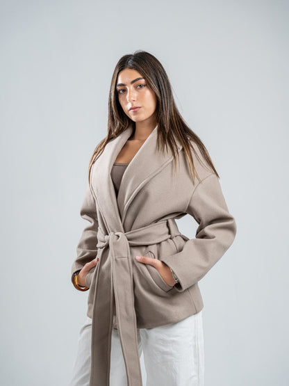 Wool Belted Jacket – Light Grey