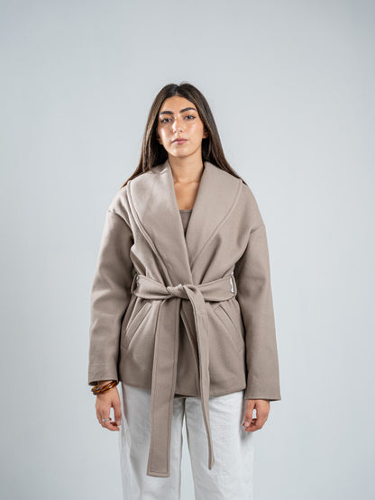 Wool Belted Jacket – Light Grey