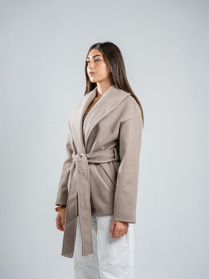 Wool Belted Jacket – Light Grey
