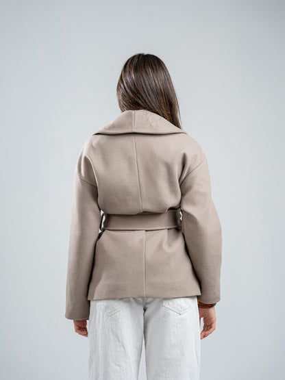 Wool Belted Jacket – Light Grey