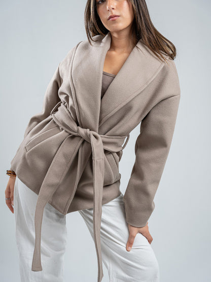 Wool Belted Jacket – Light Grey
