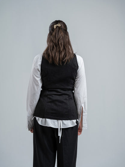 Suede Solid Button Vest – Black