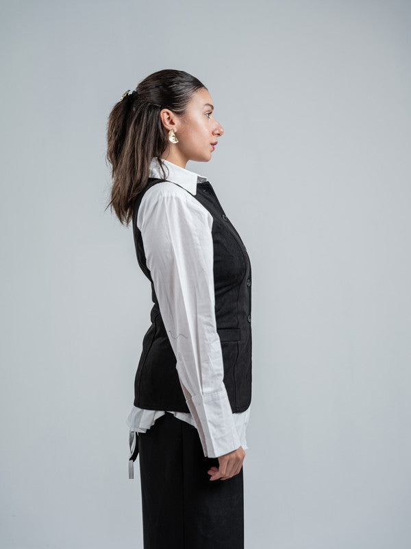 Suede Solid Button Vest – Black