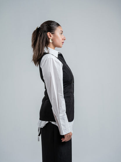 Suede Solid Button Vest – Black