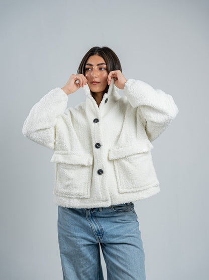 Teddy Fur Button Jacket – White