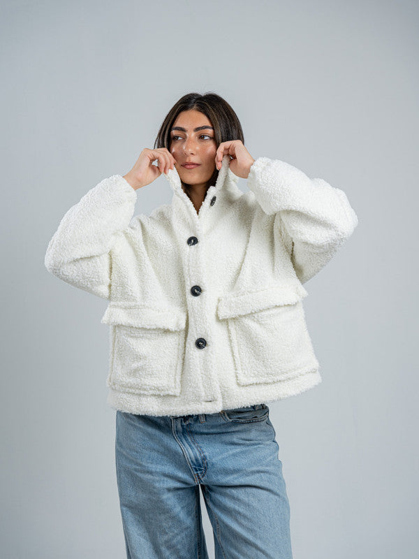 Teddy Fur Solid Jacket – White