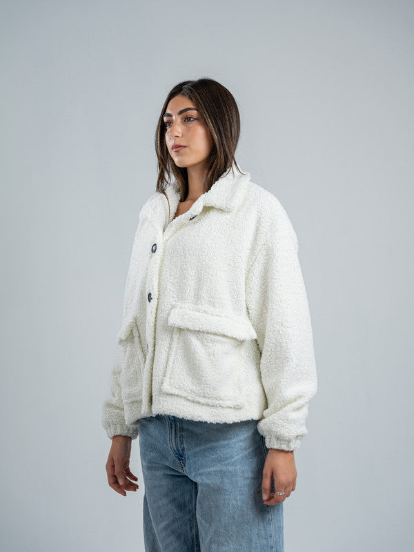 Teddy Fur Button Jacket – White