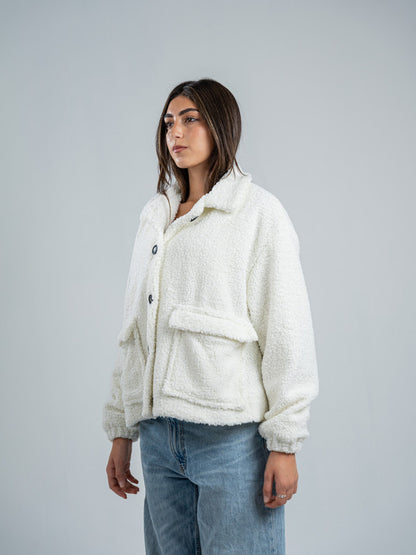 Teddy Fur Button Jacket – White