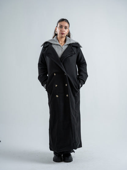 Wool Double-Breasted Coat – Black