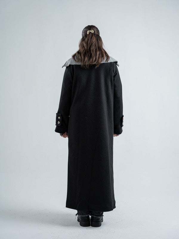 Wool Double-Breasted Coat – Black