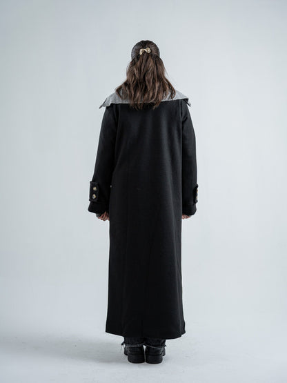 Wool Double-Breasted Coat – Black