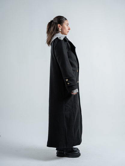 Wool Double-Breasted Coat – Black