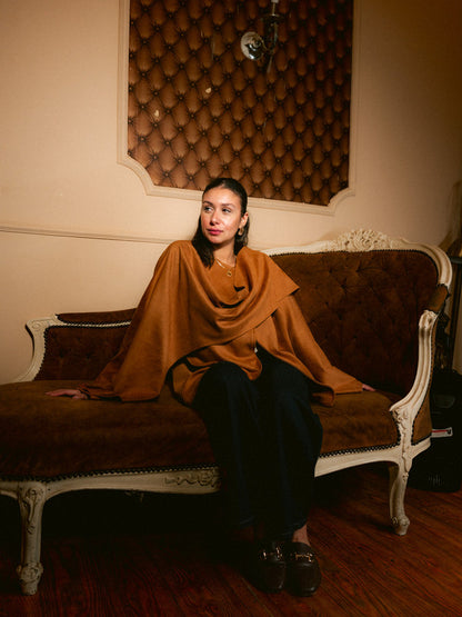 Suede Solid Poncho – Camel