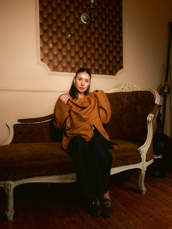 Suede Solid Poncho – Camel