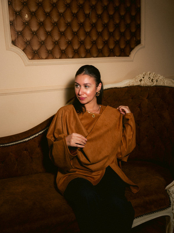 Suede Solid Poncho – Camel