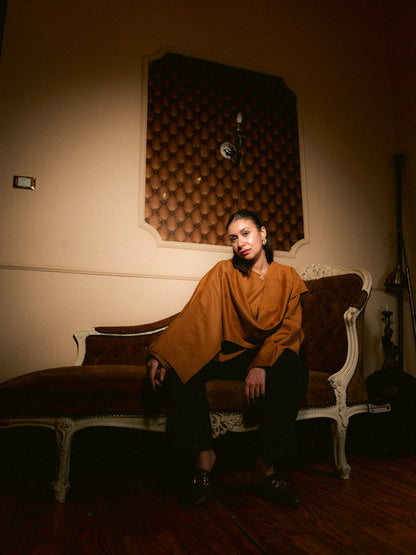 Suede Solid Poncho – Camel