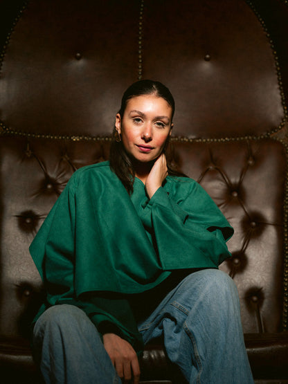 Suede Solid Poncho – Green