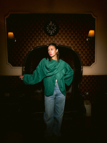 Suede Solid Poncho – Green