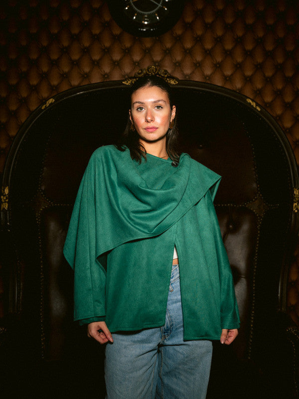 Suede Solid Poncho – Green