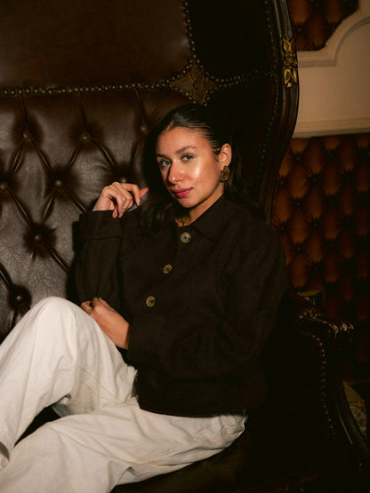 Suede Solid Button Jacket – Brown