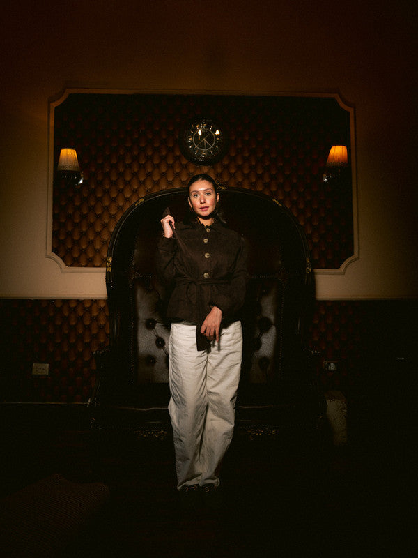 Suede Solid Button Jacket – Brown