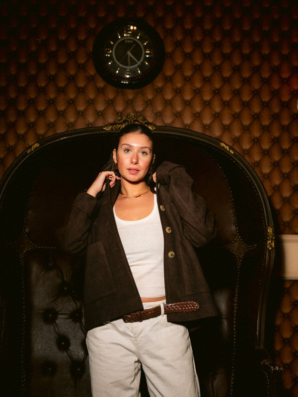 Suede Solid Button Jacket – Brown