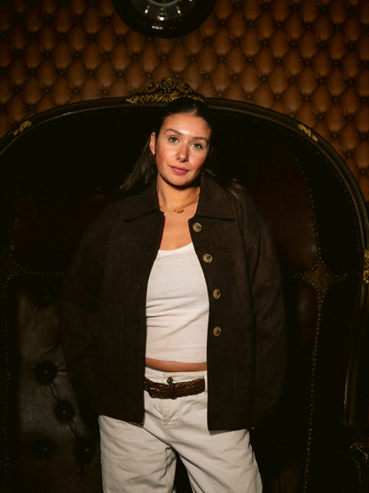 Suede Solid Button Jacket – Brown
