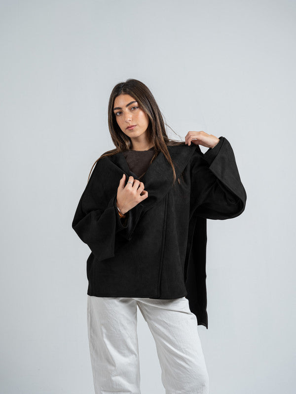 Suede Solid Poncho – Black