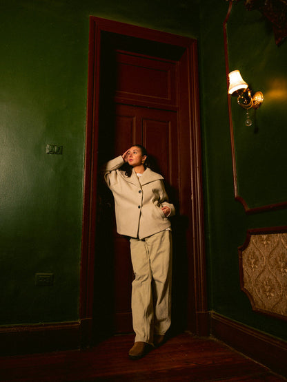 Wool Solid Button Jacket – Light Beige