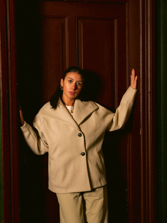 Wool Solid Button Jacket – Light Beige