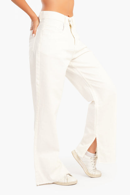 White Denim Pants with Slits