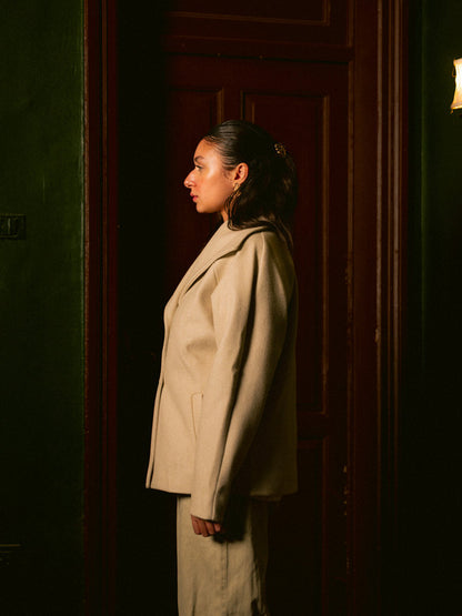 Wool Solid Button Jacket – Light Beige