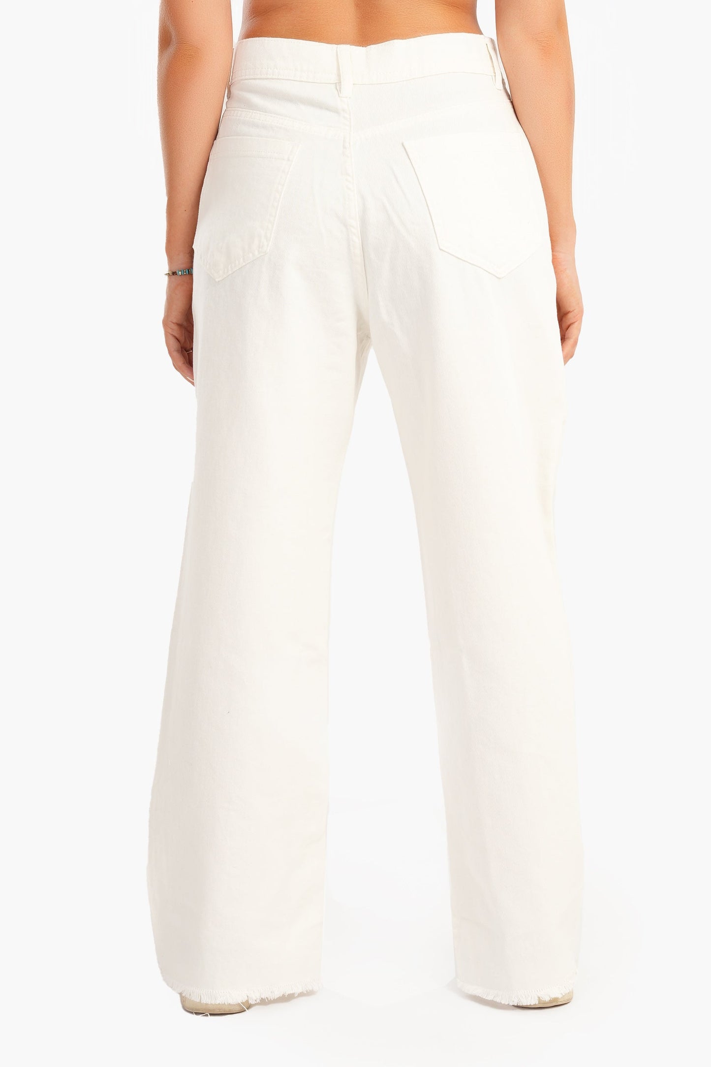 White Denim Pants with Slits