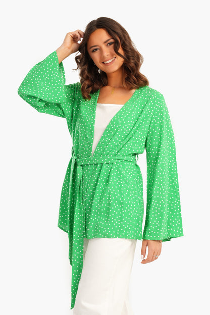 Dotted Kimono with Flared Sleeves