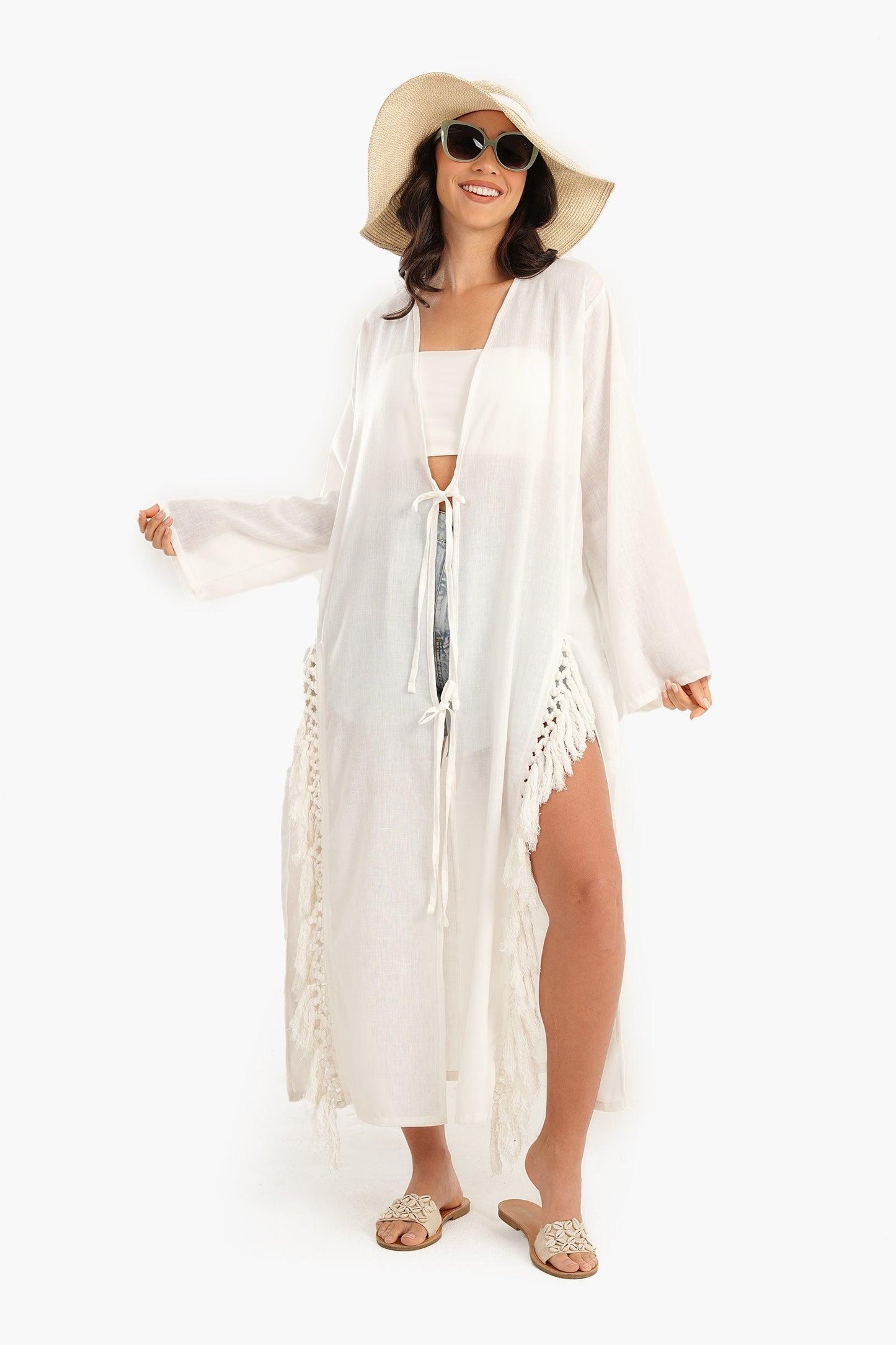 Beachwear Kimono with Fringes - Carina - ÙƒØ§Ø±ÙŠÙ†Ø§