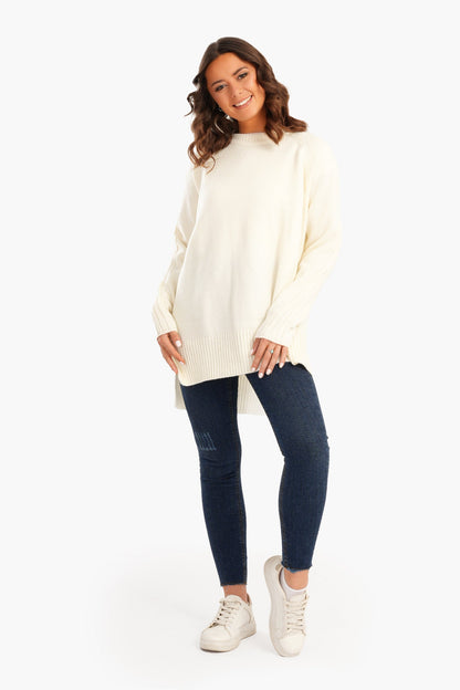 Knitted Pullover with Ribbed Hem