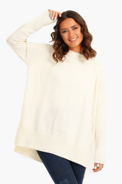 Knitted Pullover with Ribbed Hem