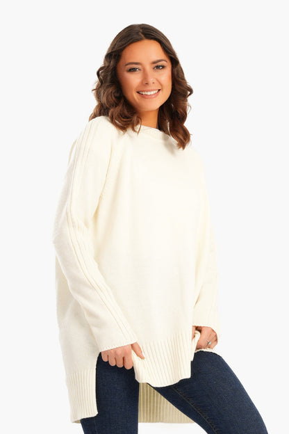 Knitted Pullover with Ribbed Hem