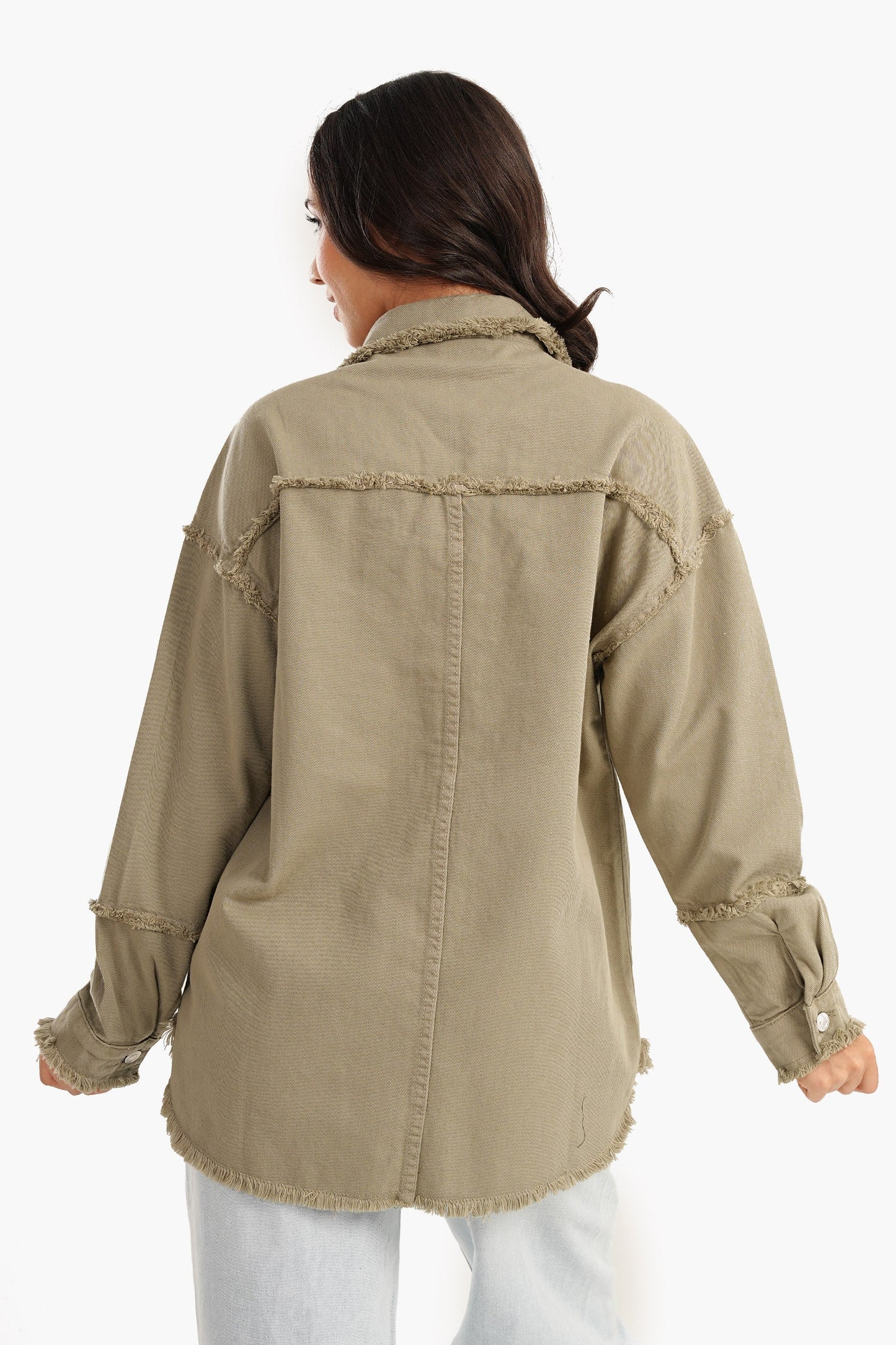 Denim Jacket with Fringes - Olive