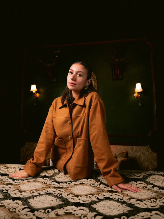 Suede Solid Button Jacket – Camel