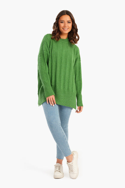 Large Rib Knitting Pullover - Green