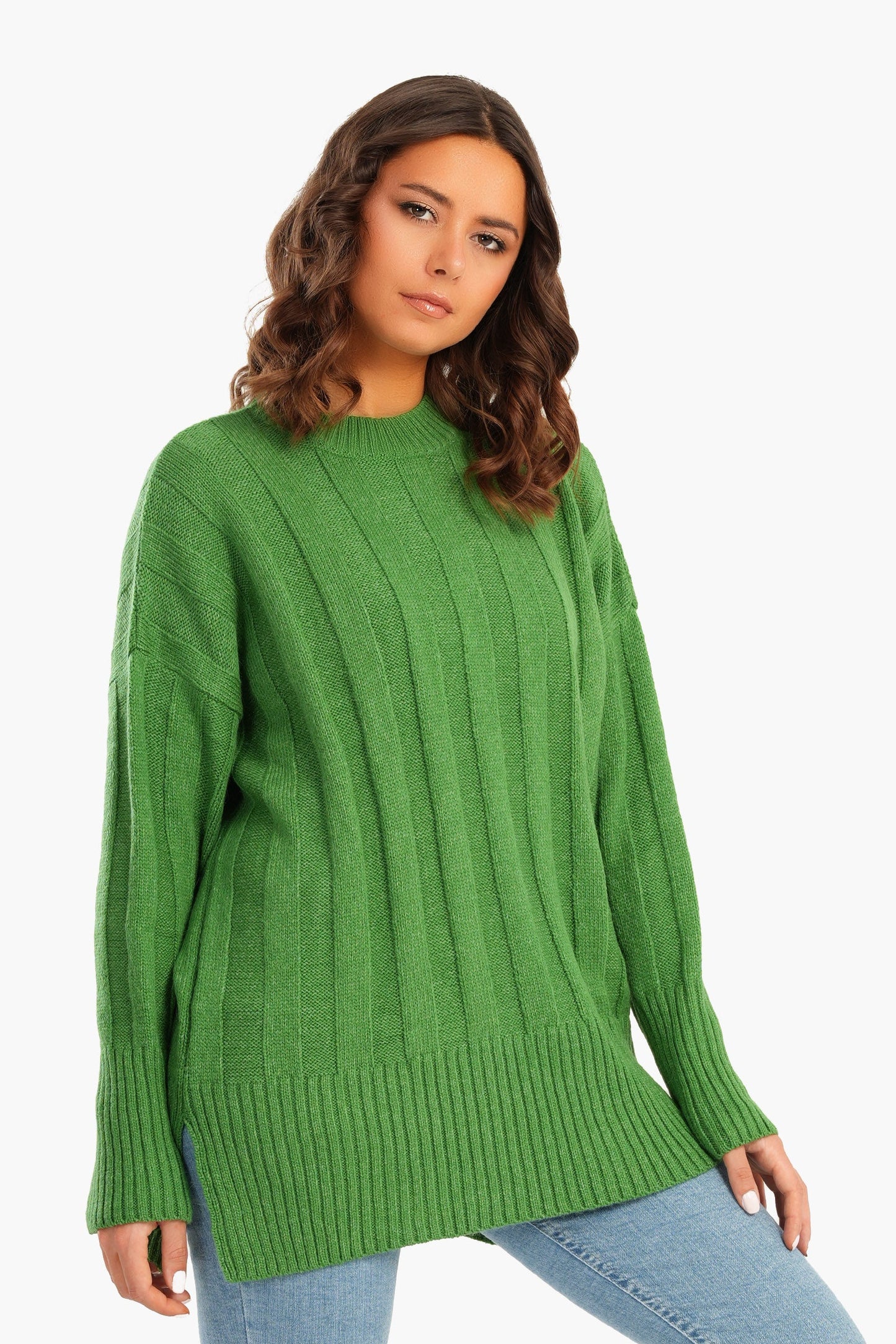 Large Rib Knitting Pullover - Green