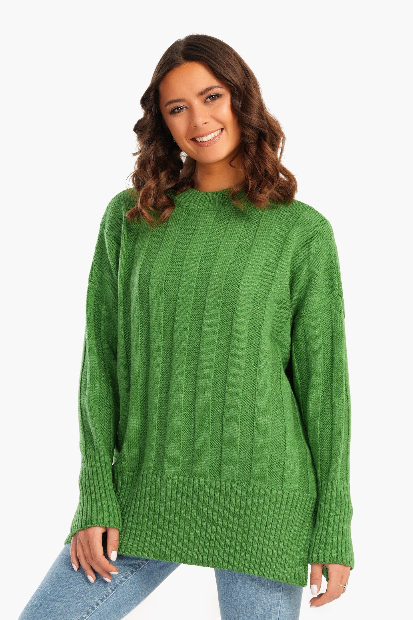 Large Rib Knitting Pullover - Green