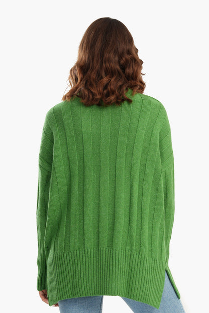 Large Rib Knitting Pullover - Green