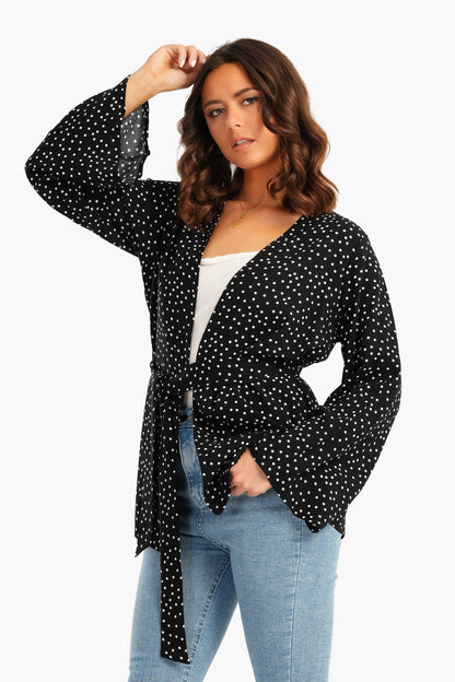 Dotted Kimono with Flared Sleeves