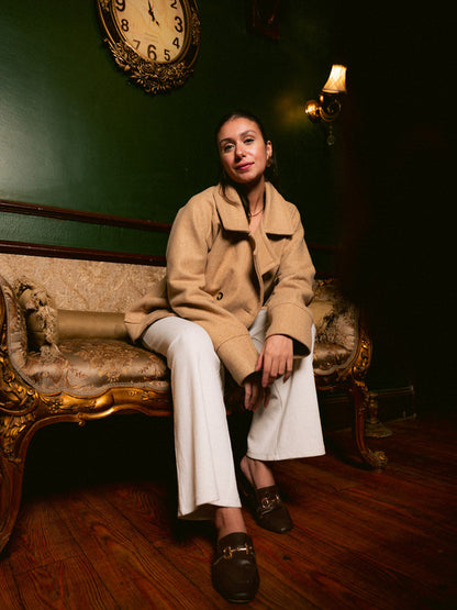 Wool Double-Breasted Jacket – Café